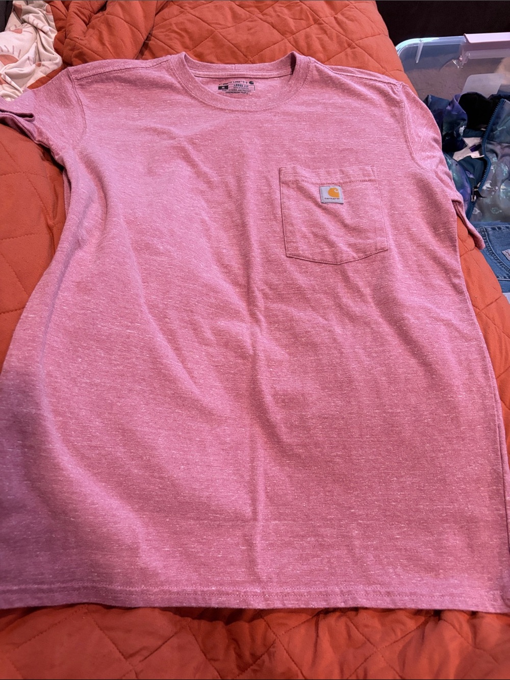B64 Women’s Md Carhartt Heather Pink Pocket Tee with Logo Patch